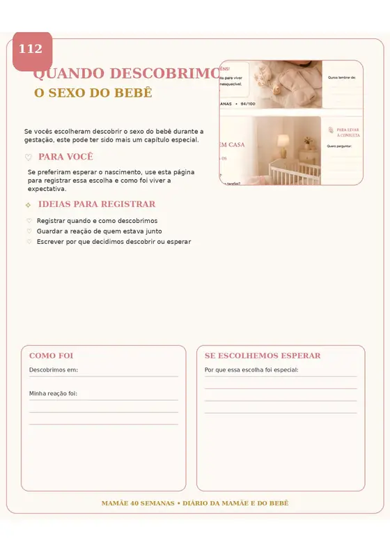 Página do diário para registrar a descoberta do sexo do bebê
